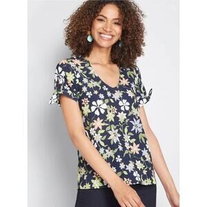 Modcloth Top Ideal Discovery Floral Blouse Career Cottagecore Boho Blue Size L